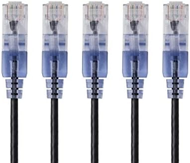 Monoprice SlimRun Cat6A Ethernet Patch Cable - Network Internet Cord - RJ45, Stranded, UTP, Pure Bare Copper Wire, 30AWG, 2 Feet, Black, 5-Pack by Monoprice