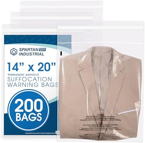 14” X 20” (200 Count) Self Seal Clear Poly Bags with Suffocation Warning by SpartanIndustrial