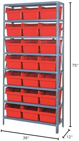 Quantum Storage Systems 1275-SB809RD Solid Heavy Duty 8 Shelves 21 STORE-MAX Red Bins 75" H x 36" W x 12" D - Image 2