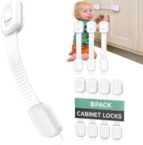 Infinno 8 Pack Cabinet Locks Baby Proofing Heavy Duty - Child Safety Cabinet Locks for Drawers, Cupboards & Fridge – No Drill 3M Adhesive Locks for Pets - Toddler Safety Latches by InfinnoHome