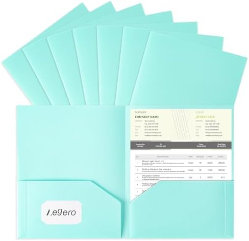 Aegero Plastic Folders with Pockets (7 Pack, Mint Green) by Unknown