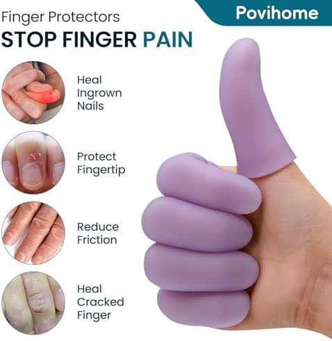 Povihome Finger Cots Protectors - Moisturizing Thumb and Finger Covers - Thickend Version- Elastic Cracked Silicone Finger Sleeves to Protect Cracked, Peel Finger and Other Finger Pain (Purple, 10PCS) - Image 3