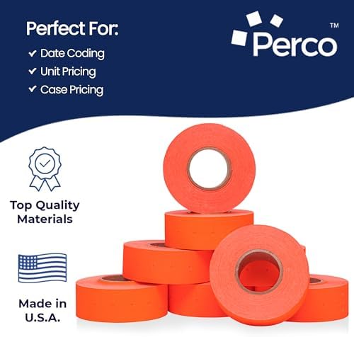 Perco 1 Line Fluorescent Red Labels - 32,000 Blank Price and Date Gun Labels for Perco Lite, X, Plus and Pro 1 Line Price and Date Guns- 32 Rolls, 4 Sleeves - Made in USA - Image 4