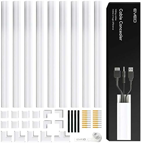 EVEO Cable Hider Wall - 153" Wall Cord Hider, Cable Concealer, Wire Covers for Cords - Wall Cable Hider and Cable Raceway for TV Cord Hider Wire Cover - 10X (L16 x W0.95 x H0.5) - Medium | White by EVEO