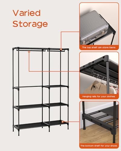 CASAMAYA Clothes Rack, Portable Closet, 44.9 Inch Large Capacity Wardrobe Closet, Clothes Storage Organizer with Shelves and 2 Hanging Rods, Easy to Assembly, Black PCT021B01 - Image 6