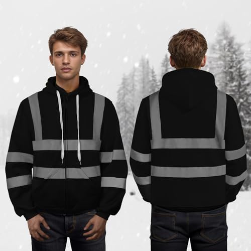 TCCFCCT Safety Jackets for Men Reflective Safety Work Hoodies with Zipper, Class 3 High Visibility Hoodie for Men Women, Hi Vis Hoodies for Surveyors, Dirt-resistant Part, Black L - Image 5