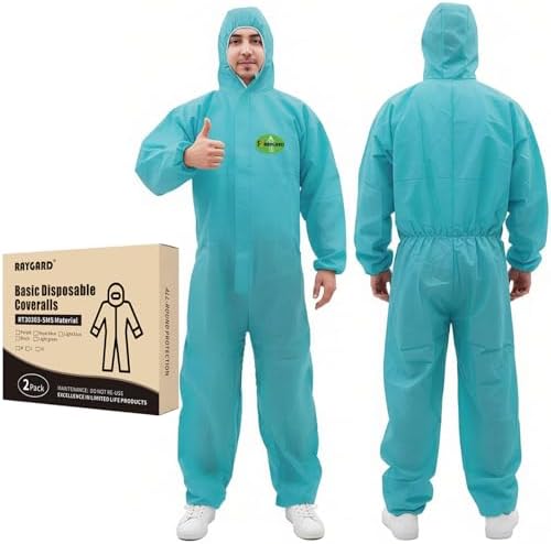 Painting Protective Suit, SMS Full Body Hazmat Suits Coveralls with Hood and Elastic Wrists for Mechanic Work by RAYGARD