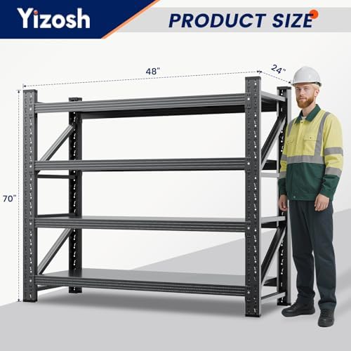 Yizosh 48" W Metal Garage Storage Shelves,Heavy Duty Adjustable Steel Organization Shelving,Utility Rack Shelf,48" W x 24" D x 69" H for Basement,Warehouse,Industrial - Image 2
