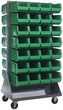 Quantum Storage Systems QMD-36H-240GN Mobile Double Sided Gray Louvered Rack System with Bins, 36” L x 25” W 72” H, Green by QuantumStorageSystems