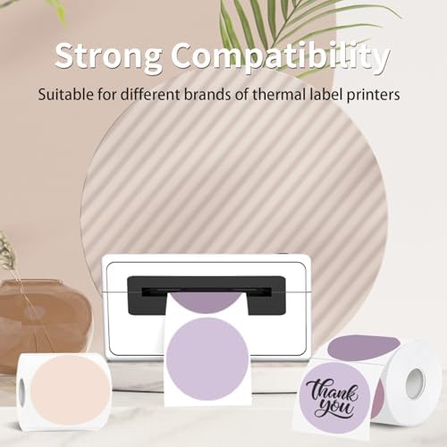 3 Inch Thermal Label,Purple Round Thermal Printer Label,Waterproof Thermal Stickers for DIY Logo Design,Name Tag,Thanks Card 300 Labels/Roll - Image 3