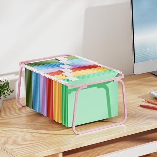 Marbrasse Hanging File Folder Frame, Adjustable Letter Size File Holder 16-25 Inches, Metal File Cabinet Rails for Office, Home, School, 2P(Pink) - Image 6
