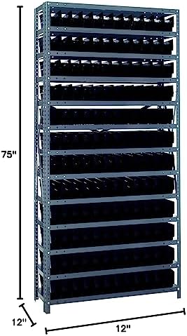 Quantum Storage Systems 1275-100BK Solid Heavy Duty 13 Shelves 144 Economy Black Bins 75" H x 36" W x 12" D - Image 2