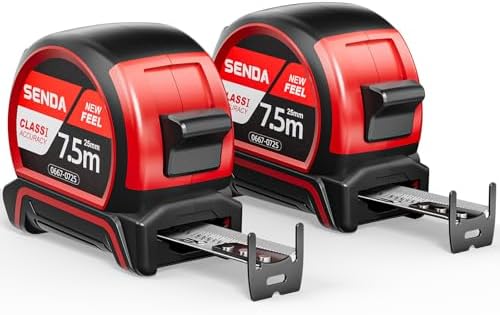 SENDA Tape Measure 25FT with 1/8 Fraction, Double-Hook Measuring Tape Retractable with 1 Inch Wide Blade & Belt Clip, ABS TPR Rubber Protection,Matte Nylon-Coated Blade for DIY, Construction (2 Pack) by SENDA