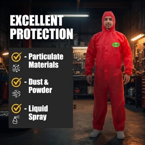 Painting Protective Suit, SMS Full Body Hazmat Suits Coveralls with Hood and Elastic Wrists for Mechanic Work - Image 2