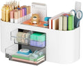 Marbrasse Desk Organizer Pen Holder for Desk with 3 Drawers, Multi-Functional Pencil Holder, Desk Organizers and Accessories with 7 Compartments for Home, School, Classroom(White) by Marbrasse