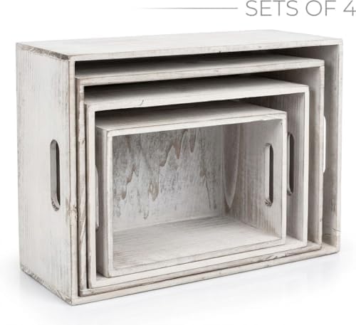 Oojami 4 Pack Nesting Wooden Crates for Display, Whitewashed with Handles - Image 2