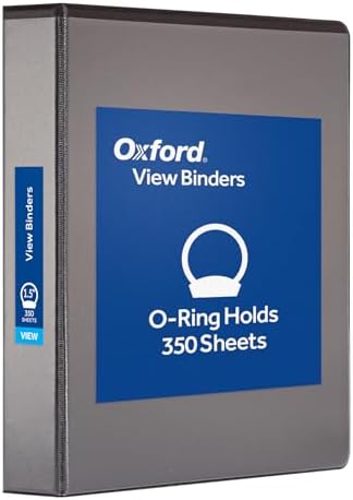 Oxford Ring Binders, 1.5" Round Ring Binders, View Binder, Covers on 3 Sides, XtraLife Hinge, Non-Stick, PVC-Free, Black, 350 Sheet Capacity (1002548) by Oxford