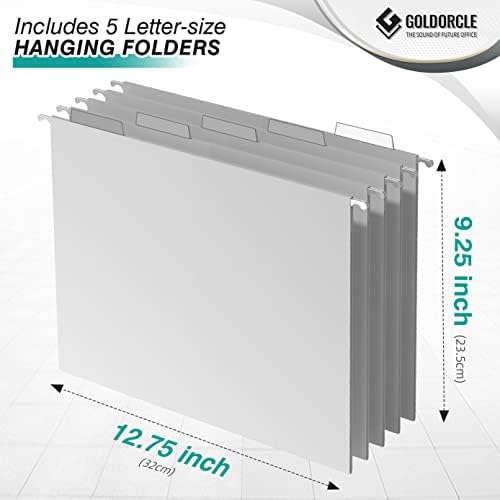 Hanging File Organizer, File Folder Organizer with Handles, Metal Mesh File Crate Storage Box, Letter Size (with 5 Grey Folders) - Image 2