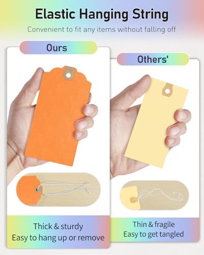 Uniclife 72 Pcs Blank Shipping Tags with Elastic String Attached Cardstock Paper Hang Tags with Reinforced Eyelet Large Marking Price Tag Inventory Label Tag, Rainbow Colors (4.7" x 2 3/8") - Image 3