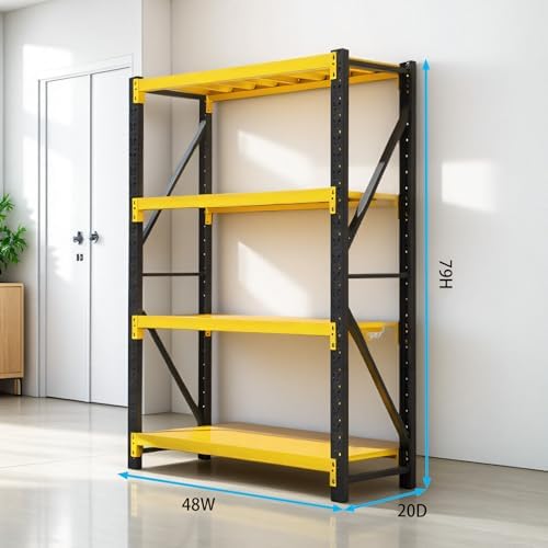 Heavy Duty Warehouse Shelving 4-Tier Industrial Steel Storage Shelves, 2600LB Capacity Per Shelf, Adjustable Shelves for Garage/Factory/Commercial Use (Yellow and Black, W48*D20*H79) - Image 2