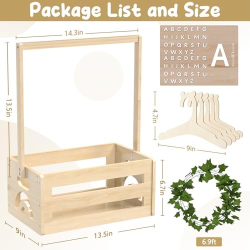 Baby Shower Gifts Basket Wooden Crate, Personalized Wooden Letters and Baby Clothes Hangers New Born Baby Girl Boy Gifts Vine Decorations Cute Closet with Handle Pregnancy Gifts for New Mom Parents - Image 3