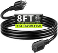 16/3 Black Extension Cord 8 FT Indoor, Short Extension Cord by Seeklyze