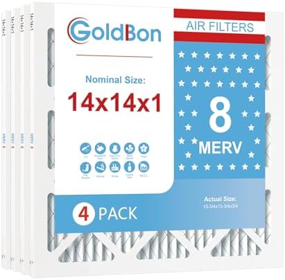 14x14x1 MERV 8 Air Filter 4-Pack for HVAC Furnace by GoldbonHVACFilter