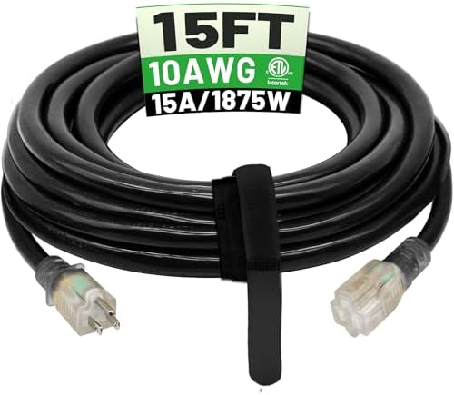 POWGRN 15 Ft 10AWG Outdoor Extension Cord Waterproof Heavy Duty, Black by POWGRN