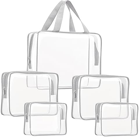 5Pcs Crystal Clear PVC Travel Toiletry Bag Kit for Women Men, Cosmetic Bags by ROYBENS