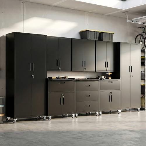 Garage Cabinet System | Heavy Duty Steel All-in-One Modular Garage Cabinet Set for Ultimate Workshop Organization | Easy Assembly Garage Storage Cabinets & Tool Bench by VIYET