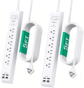 2 Pack Power Strip, Extension Cord 5FT, Surge Protector with 6 Outlets and 4 USB Ports (2 USB C), Flat Plug Overload Protection, Extension Cord with Multiple Outlets, Wall Mount for Home Dorm College by Mifaso