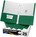 FILE-EZ Two-Pocket Folders with 3-Prong Fasteners, Green Color, 25-Pack, Durable Textured Paper, Matte Finish, Letter Sheet Size (EZ-92560) by FILE-EZ