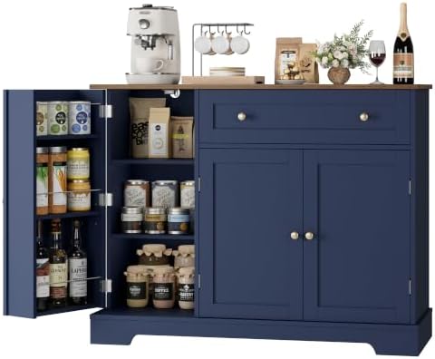 HOSTACK 41" W Kitchen Sideboard Buffet Cabinet, Small Coffee Bar, Blue by HOSTACK