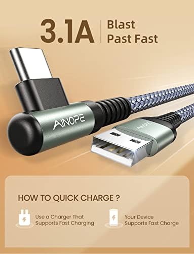 USB Type C Cable AINOPE [2-Pack, 1.6ft] 3.1A Type C Charger Fast Charging Right Angle, Durable Nylon Braided USB C Cable, Smartphone - Image 3