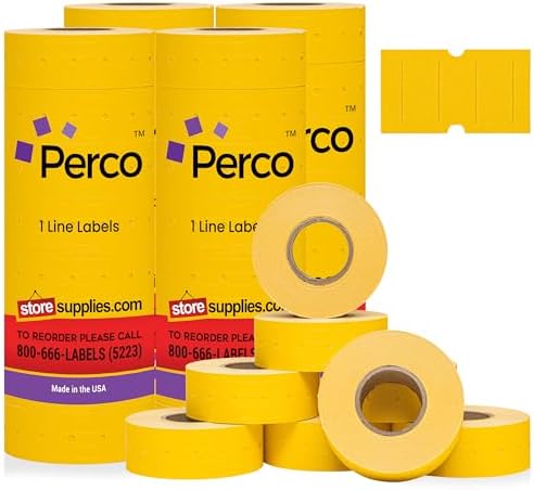 Perco 1 Line Price and Date Guns Yellow Labels - 32 Rolls, 4 Sleeves by Perco