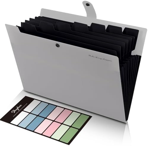 SKYDUE Accordion File Organizer, 8 Pockets Expanding File Folders, Portable Document Paper Organizer, Home College School Office Supplies, Letter Size Gray by SKYDUE