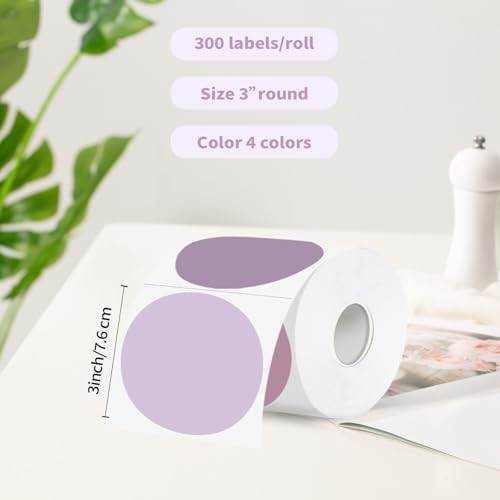 3 Inch Thermal Label,Purple Round Thermal Printer Label,Waterproof Thermal Stickers for DIY Logo Design,Name Tag,Thanks Card 300 Labels/Roll - Image 2
