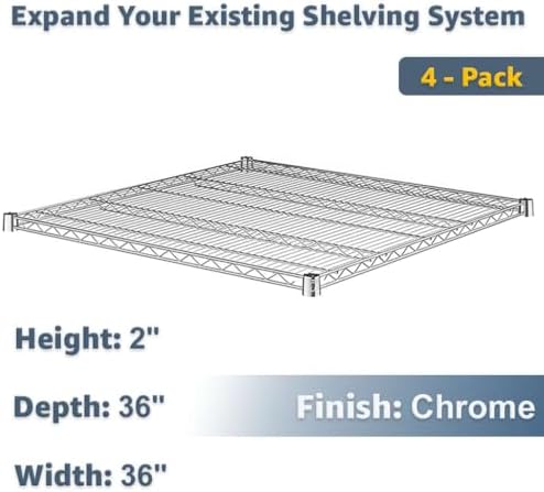 4-Pack 36" x 36" NSF Additional Wire Shelf for Shelving Units for Stock Rooms, Home, Hotel, Office - Image 2