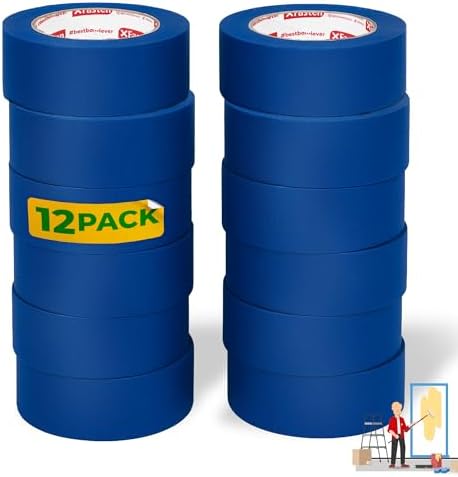 XFasten Blue Painter's Tape, 2 Inch x 60 Yards (12-Pack) Blue Painters Masking Tape Bulk - Sharp Edge Line Technology, Produces Sharp Lines | Residue-Free and Artisan Grade Wall Trim Tape by XFasten