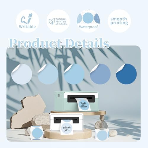 2 inch Round Thermal Label,Blue Circle Thermal Sticker Labels for Business and Home,Direct Thermal Printer Label for DIY Logo Design,Thanks Card,500 Labels/1 Roll - Image 3