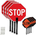 T&R (4 Pack) Stop Slow Sign with Handle, 13 x 13 Inches Double Sided Stop/Slow Traffic Sign, Rust Free Aluminum Reflective, Weather Resistant, Waterproof, Fade Resistant, Easy to Mount(Orange) by TR