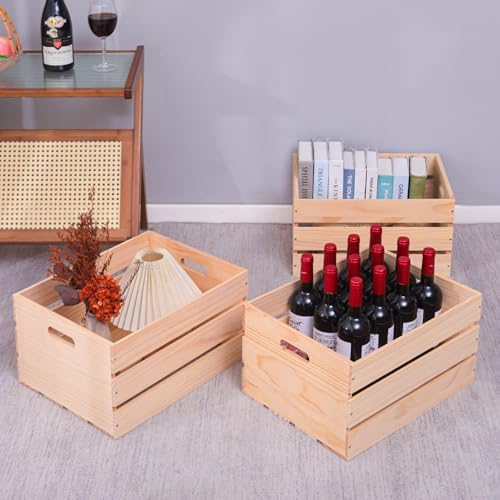 3 Pieces Large Pine Wood Crates For Storage, Unfinished Natural Wooden Crate, Holds Up to 50 Pounds - Image 5
