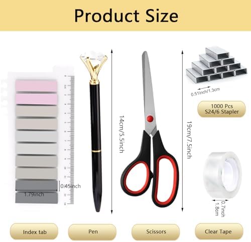 Office Supplies,Black Desk Accessories,Office Supplies Set,Desk Organizer,Stapler,Tape Dispenser,Scissors,Staple Remover,Binder Clips,Staples,Ballpoint Pen,Index Tabs with Ruler,Clear Tape.10pcs - Image 6