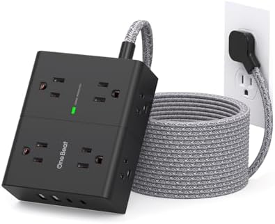 Extension Cord 15 Ft, Flat Plug Surge Protector Power Strip 15 Ft Long Cord by OneBeat