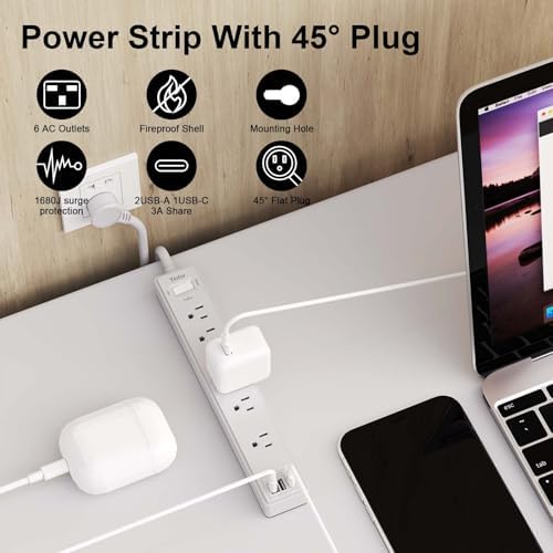 Yintar 10Ft Surge Protector Power Strip with 6 Outlets & 3 USB Ports, Grey - Image 2