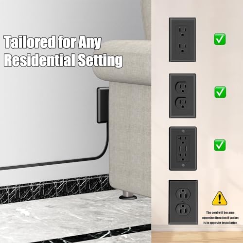 CABOCASA 3FT Flat Plug Extension Cord 3 Outlets Black Downward - Image 5