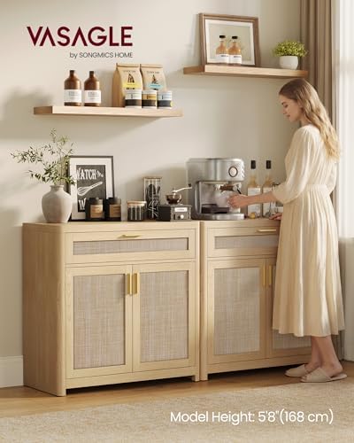 VASAGLE Boho Buffet Cabinet with Rattan-Look Doors, Adjustable Shelf - Image 3