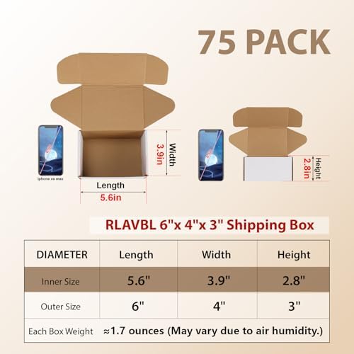 RLAVBL 75 Pack 6x4x3 Small Shipping Boxes, White Corrugated Cardboard Mailer Box for Packing, Mailing, Business - Image 2