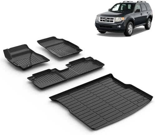 All Weather Car Floor Mats & Cargo Liner Set Fit for Ford Escape 2009 2010 2011 2012 Floor Liners Trunk Liner Escape Cargo Mat Accessories Black by VOUKIY