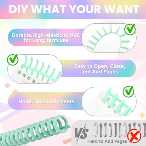 10 PCS Comb Binding Spines,30 Rings Click Plastic Spiral Binding Coils,Easy to Adding Pages for Binding Letter Size,A4,DIY Notebook for Student, 3/7inch Diameter,Multi-Color, Binds Up to 80 Sheets - Image 6